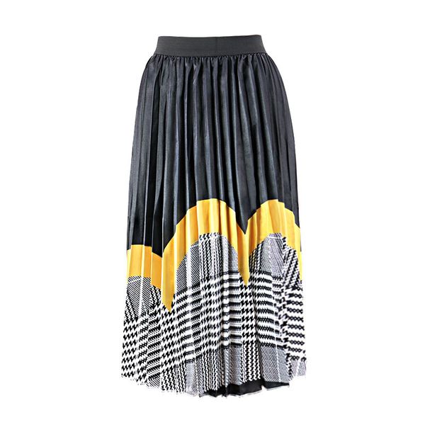 

designer women summer dress skirt brand summer large size luxury women's pleated skirt digital print skirt factory direct2, Black
