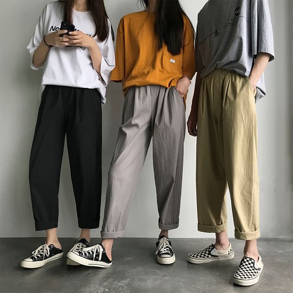 

2019 summer new men's korean version of the trend of straight thin section loose casual nine pants streetwear, Black