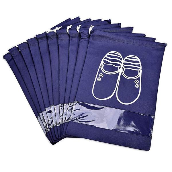 

portable travel shoe bags dustproof shoe organizer for men and women water-resistant space saving storage bags navy blue (10 pcs