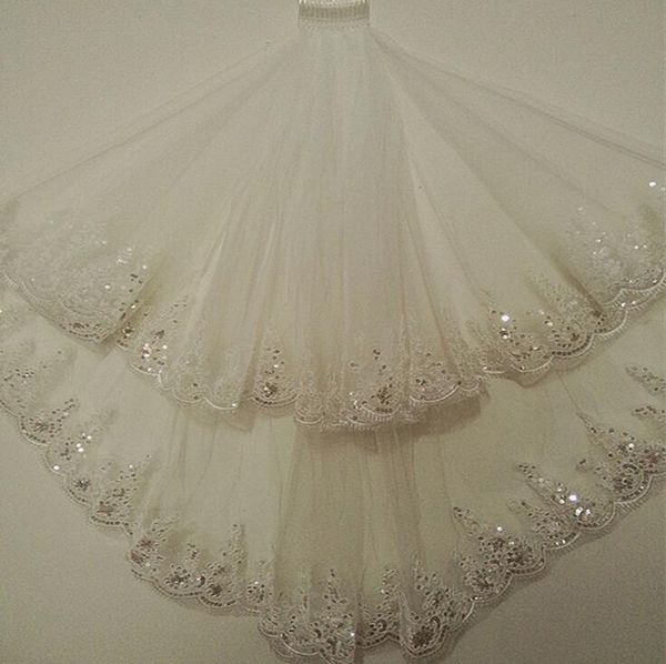 

2019 glitter sparkling two layer crystals wedding veils with comb white/ ivory bridal accessories sale, Black