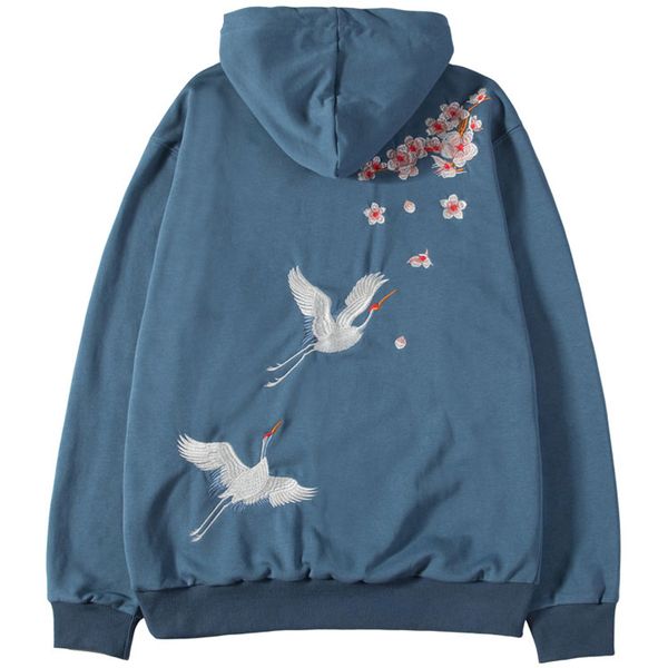 

mens hoodies with embroidered chinese characters cherry blossoms thin hooded sweatshirts mens harajuku casual pullover hoodies j929, Black