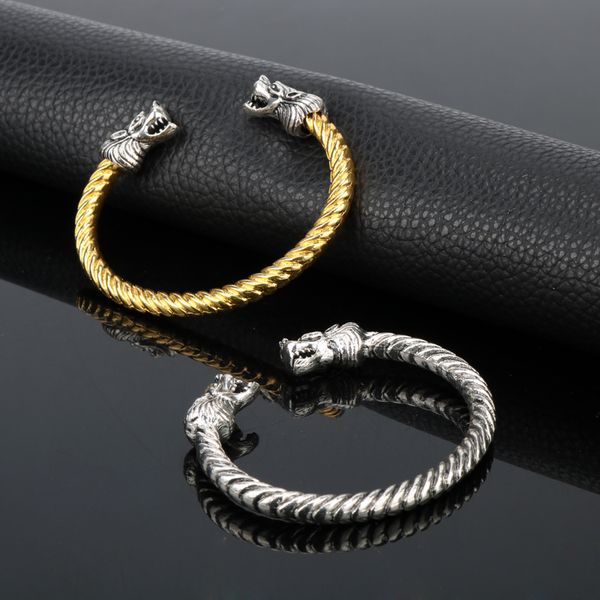 

norse viking fenrir wolf head twisted cable bangle arm ring pagan jewelry 2 color, Black