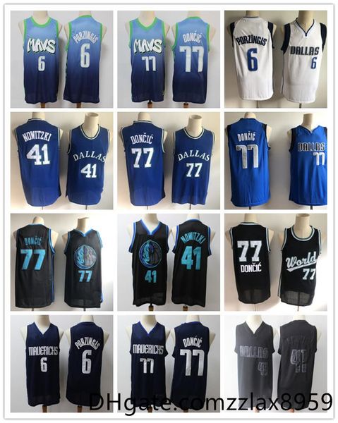 

mens throwback jersey luka 77 doncickristaps dallas 6 porzingis dirk 41 nowitzki basketball shorts mavericks basketball jersey blue, Black;red