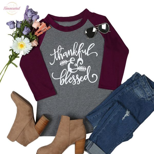 

three quarter women t shirt 3 4 sleeve letter print thankful amp; blessed o neck female cute t shirt casual femme ladies, White