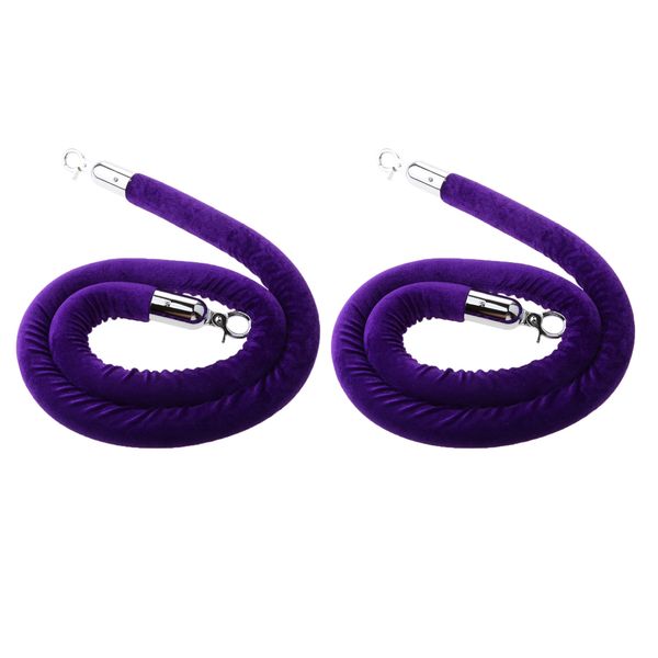 

2x barrier rope crowd control stanchion queue rope with hooks, 5ft/60 inch purple
