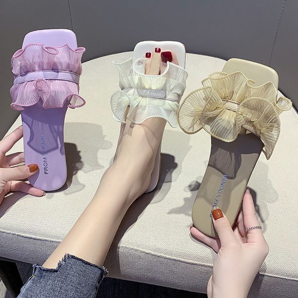 

slippers casual square toe flower female shoes glitter slides shose women 2020 jelly flat fashion basic pu floral, Black
