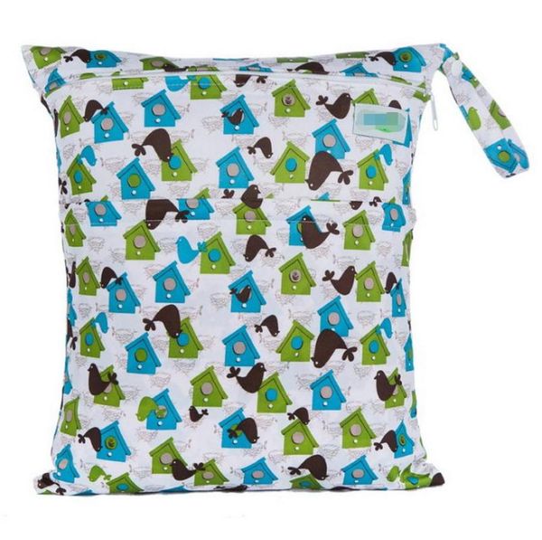 

200pcs reusable waterproof fashion prints wet dry diaper bag double pocket cloth handle wetbags 30*36cm