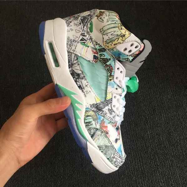 

new brand off new 5s graffiti wings designer basketball shoes athletic sport sneakers classic mens trainers size us7-us12 luzedan sale