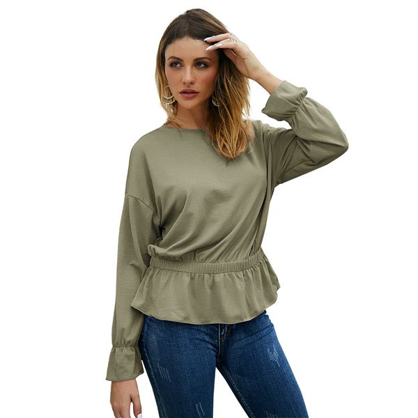 

cross-border european and american fashion dress original design 2019 autumn and winter solid color long sleeve shirt, White