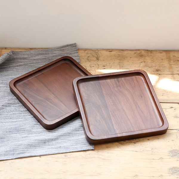 

black walnut wooden square tray fruit snack bread plates eco friendly food dinner dishes wooden plate breakfast tea milk tray vt1583 t03