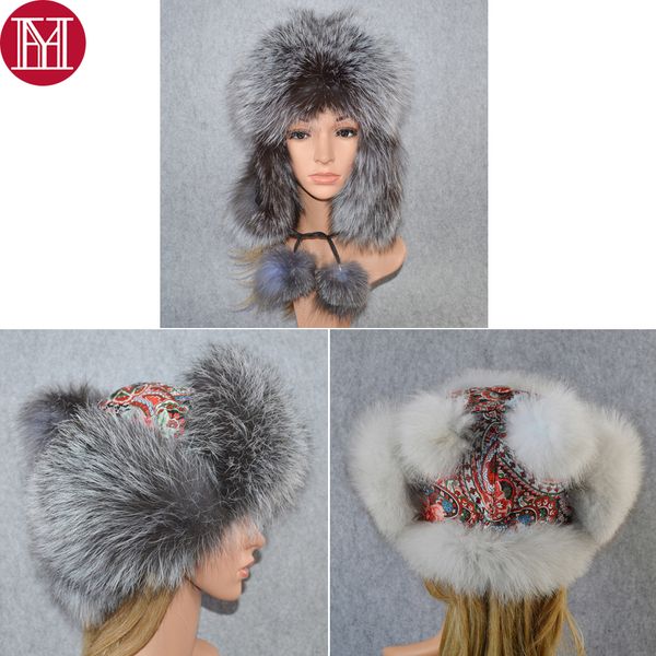 

2019 women natural real fur hat winter ushanka bomber cap russia snow wind thick warm fur girls real sleepskin leather caps, Blue;gray