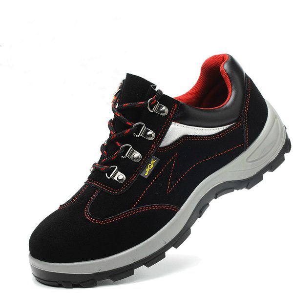 

mens big size breathable steel toe covers working safety shoes cow suede leather platform shoe worker security boots protection, Black