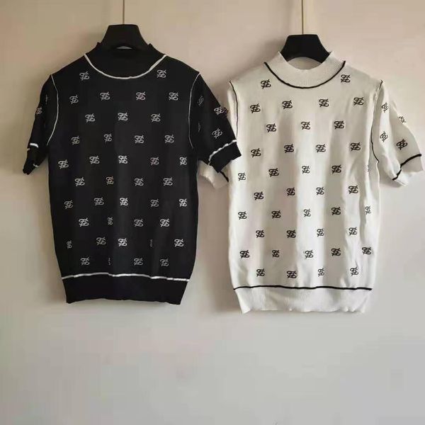 

1123 2020 spring summer women sweater regular short sleeve crew neck print striped panelled brand sweater women clothes qian, White;black