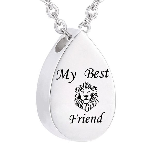 

water droplets ash necklaces memorial keepsake urn pendant necklace for women man - my friend-lion- cremation jewelry for ashes, Silver
