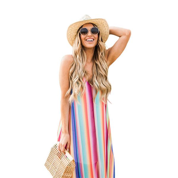 

Designer Summer Dresses Sleeveless Sexy Spaghetti Strap Dress Skinny Colorful Women Dresses Female Clothing New Arrival