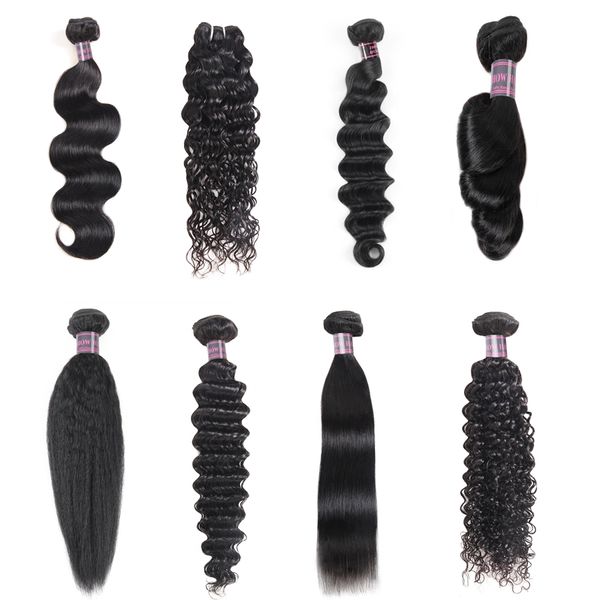 

3 bundles 8-38 inch deep loose brazilian human hair bundles yaki straight deep curly body water wave straight color virgin hair extensions, Black