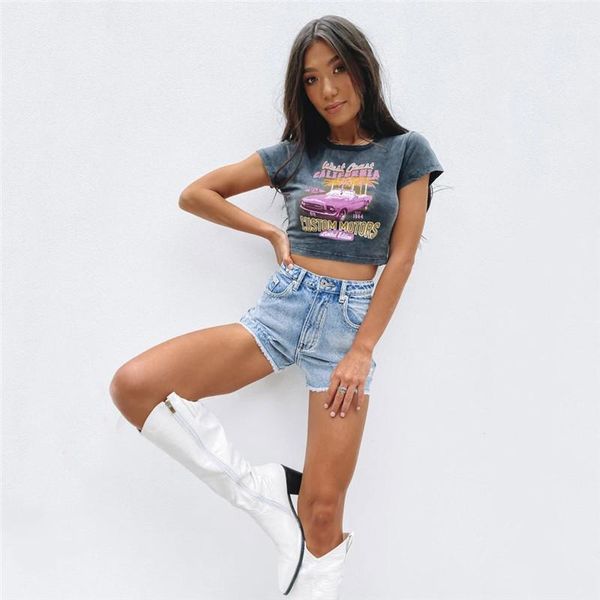 

casual short sleeve crew neck tshirts fashion natural color tees womens clothing designer womens cartoon print tshirts, White