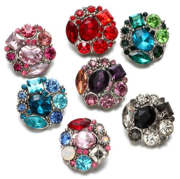 

20pcs 2019 round flower shape rhinestone style metal charms 18mm snap button jewelry for snap bracelet snaps jewelry, Bronze;silver
