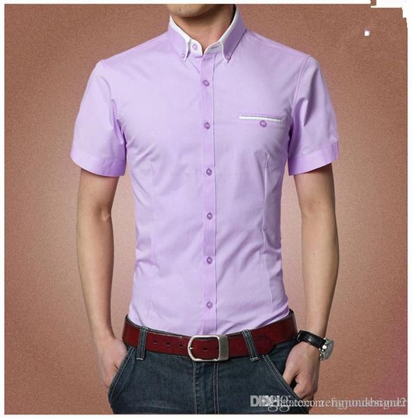 

mens businesss конструктора вскользь летние рубашки с коротким рукавом turn down воротник homme одежда бизнес стиль solid color повседневная, White;black