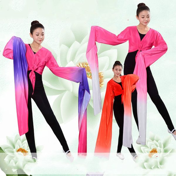 

women chinese dance tibetan classical children exercises water sleeve connected long sleeved hanfu stage wear, Black;red