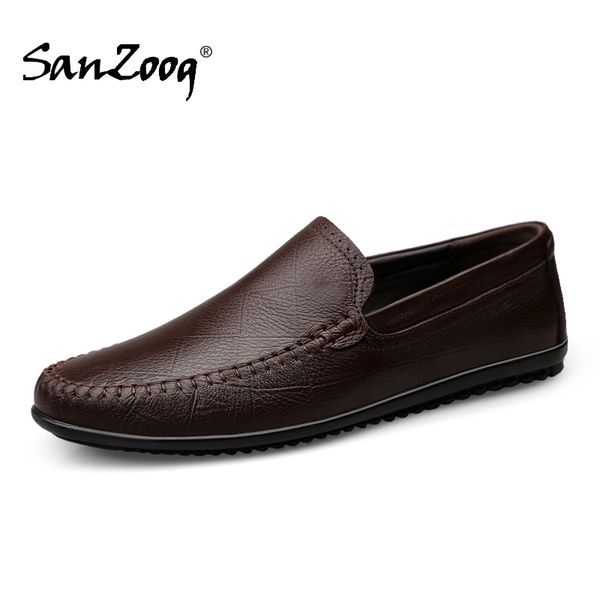 

brown slip-ons moccasin mans footwer gunuine leather casual shoes driving male shoes made of genuine leather, Black