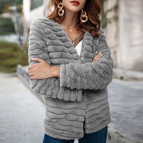 

elegant faux fur coat women 2018 autumn winter warm soft fur jacket female plush overcoat casual outerwear manteau femme hiver, Black