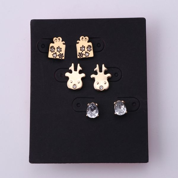 

3 pairs/set fashion christmas stud earrings for women zircon elk earring jewelry party accessories, Golden;silver