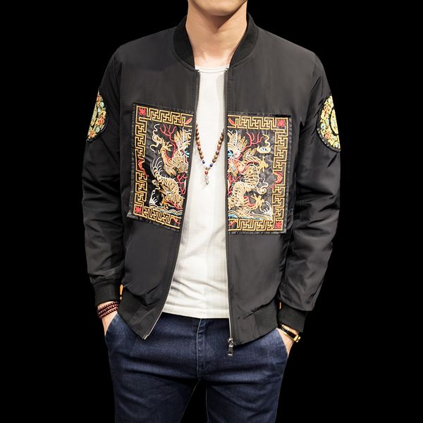 

2019 autumn new style men's fashion jacket chinese style robes embroidered men's retro large size stand collar jacket s-5xl, Black;brown
