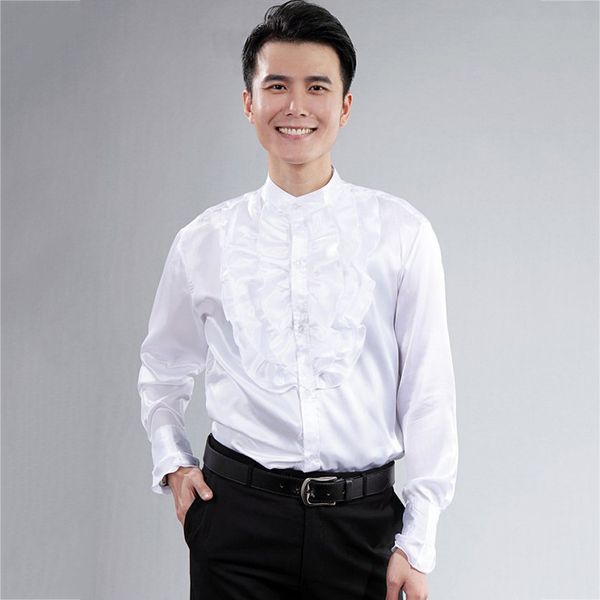 

men shirt white long sleeve slim clothes gogo birthday celebrate evening party singer dancer performer clothes dt740, White;black