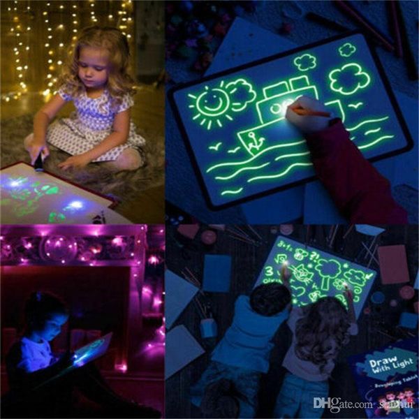 

3d light up drawing kit drawing board graffiti fluorescent luminous draw with light for child kids children toys xmas gifts wx9-1695