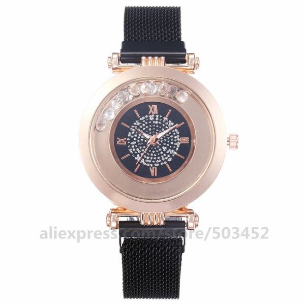 

100pcs/lot crystal magnetic lady watch steel mesh bracelet watch shiny dail dress wristwatch factory sale clock, Slivery;brown