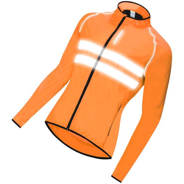 

men women windproof bicycle long-sleeve riding jacket road mtb bike sport outfits breathable reflective coat orange, Black;blue