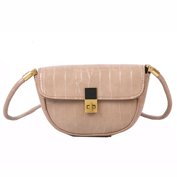 

2020 new fashion semicircle saddle bag crocodile pattern shoulder female bag turn lock small crossbody handbag for women