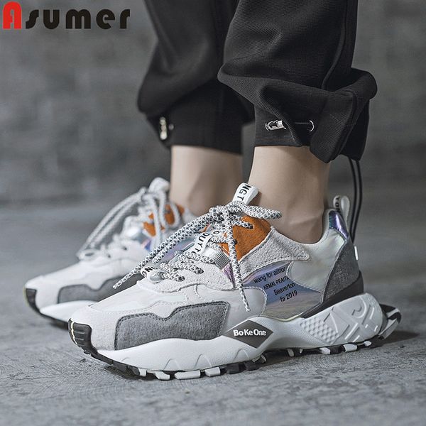 

asumer 2020 new sneakers shoes women round toe genuine leather flats shoes mixed colors flat platform women flats, Black