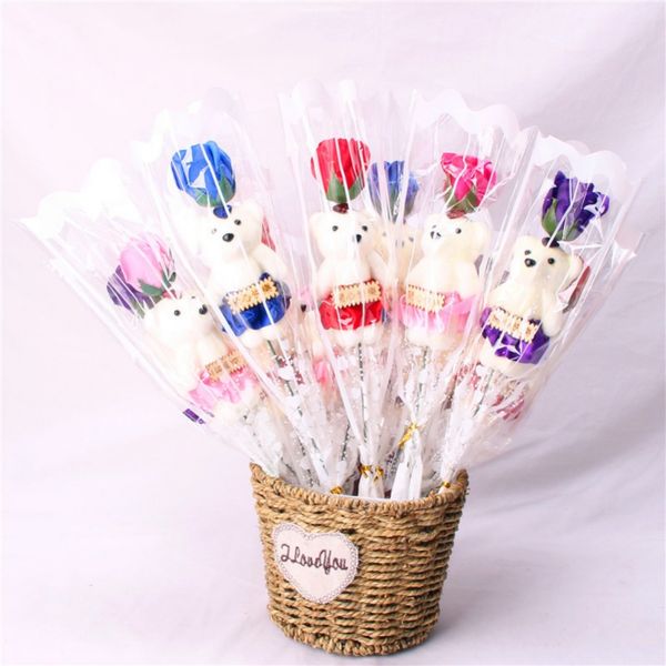 

1pcs romantic valentine's day creative gift bear rose flower soap cartoon bouquet party wedding decoration multicolor