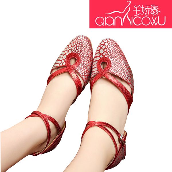 

straps leather printing golden latin dance shoes female with summer friendship square dance sandals soft bottom 7056