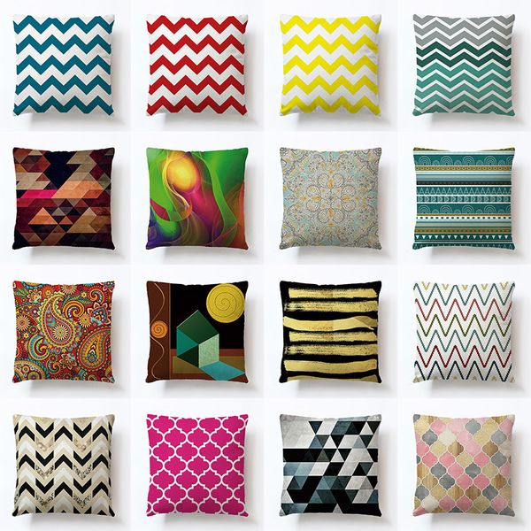 European Throw Pillow Case Linen Cushion Cover Geometric Pattern