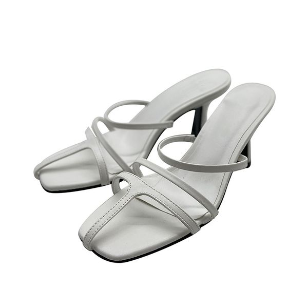 

deat] 2020 new spring summer square toe shallow narrow band simple temperament high heels slippers women shoes fashion 10f759, Black