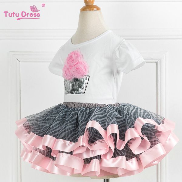 

super fluffy birthday tutu set summer toddler girls sets flower tshirt +skirt 2 pcs kid suits children clothing y200901, White