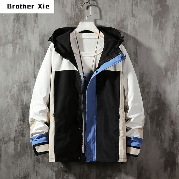 

spring tooling jacket men's fashion hit color casual hooded jacket man streetwear wild loose hip hop bomber mens m-3xl, Black;brown