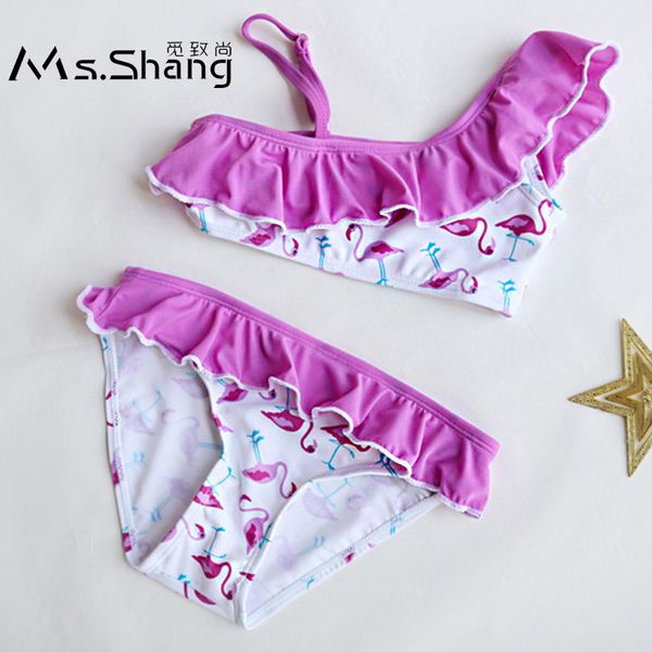 2-14 anni neonata costume da bagno per bambini fenicottero cartone animato ragazza adolescente bikini una spalla bambino infantile ragazza costume da bagno volant