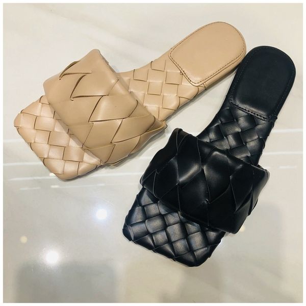 

slippers 2021 summer woven design slip on slides outdoor beach flat casual flip flops open toe slide sandal, Black