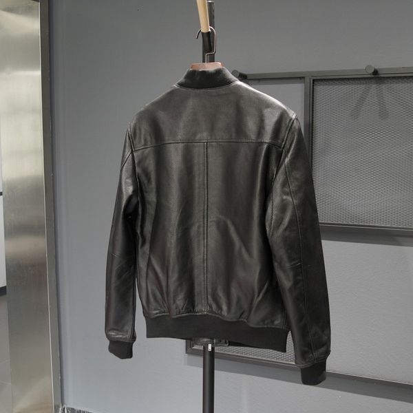 

new men sheep leather jackets autumn hollow out stand collar slim bomber jackets casual genuine real leather pilot coats, Black