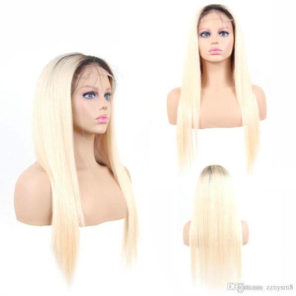 

волосы 1b / 613 blonde ombre цвет remy перуанский прямой парик pre щипковых glueless фронта шнурка парики человеческих волос для черных женщ, Black