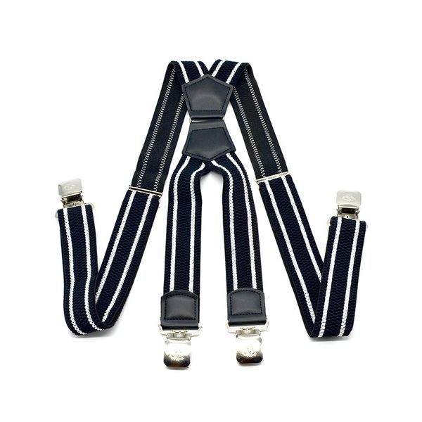 

men's 4cm long trousers strap clip elastic four clip corn jacquard strap business casual sling belt, Black;white