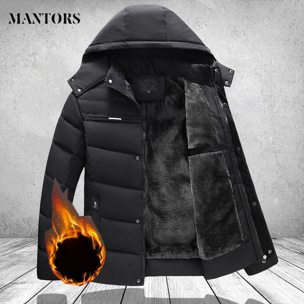 

winter long parkas men fashion brand clothing casual thick warm mens winter jackets and coats solid hooded overcoat male clothes, Black