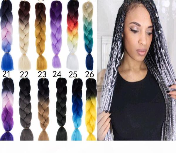 

rainbow kanekalon ombre braiding hair synthetic crochet braids twist braids hair ombre two tone jumbo braid hair extensions fast shipping, Black