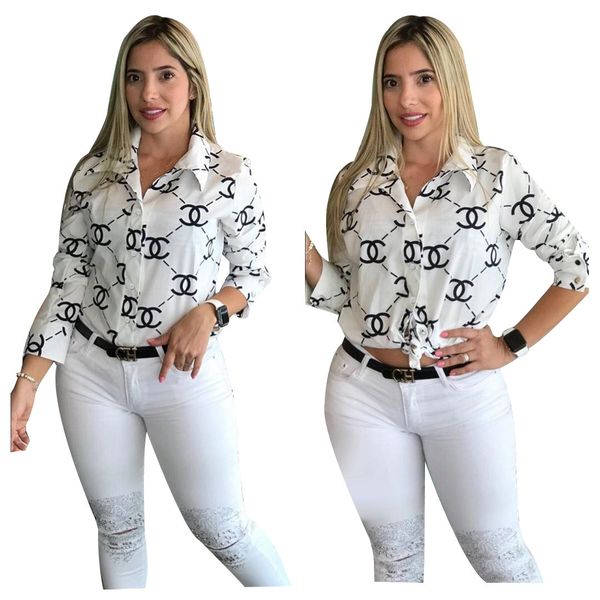 

2019 designer blouses fashion letter print women ladies casual office button front bow tie neck long sleeve slim shirts