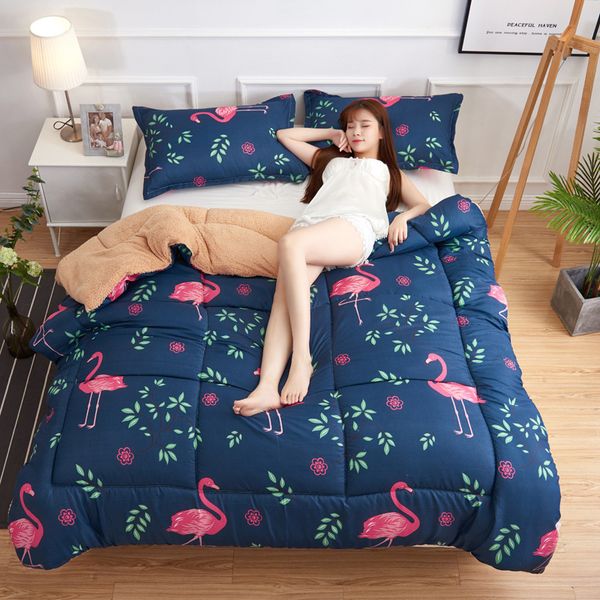 

winter comforter wool cashmere quilt warm fiber quilts bedding comforter 200x230cm ab side fleece bed duvet ru size