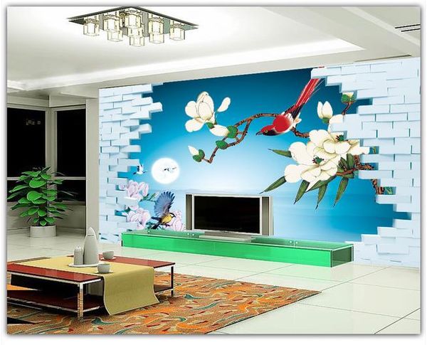 Moden stereoskopische 3D-Kunst-Blume und Vogel Landschaft TV Hintergrund Wanddekoration Malerei